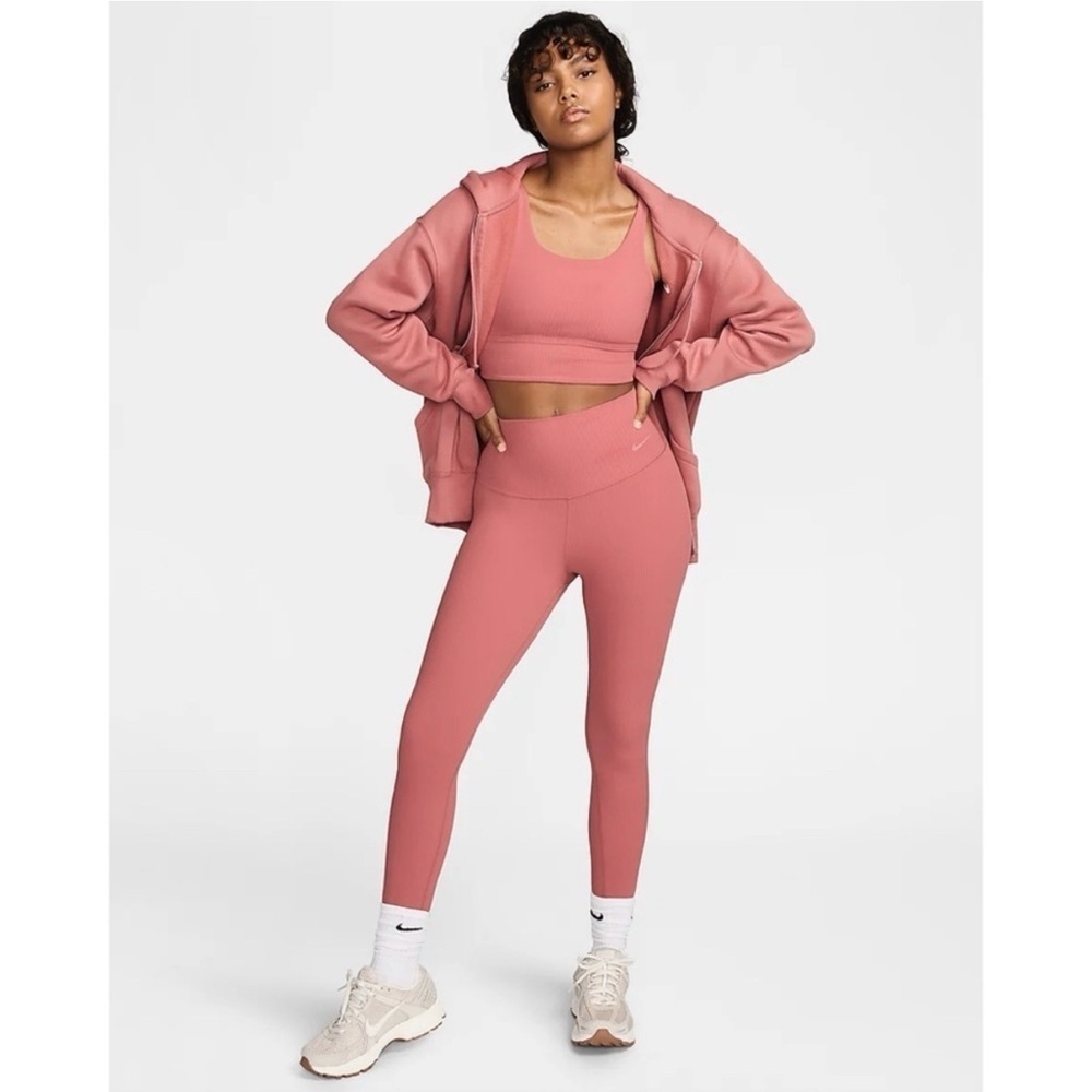 Nike Zenvy Rib Canyon Pink Gentle-Support High-Waisted 7/8 Leggings NWT
